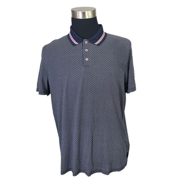 TED BAKER London Carpark Slim Fit Polo Shirt Blue Geometric Print‎ sz 5 / XL - Picture 1 of 10